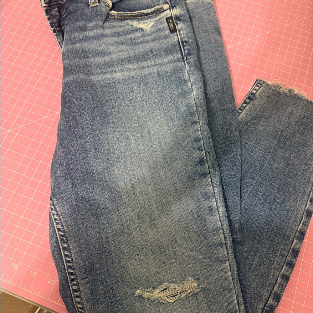 Light Blue Distressed Straight-Leg Jeans